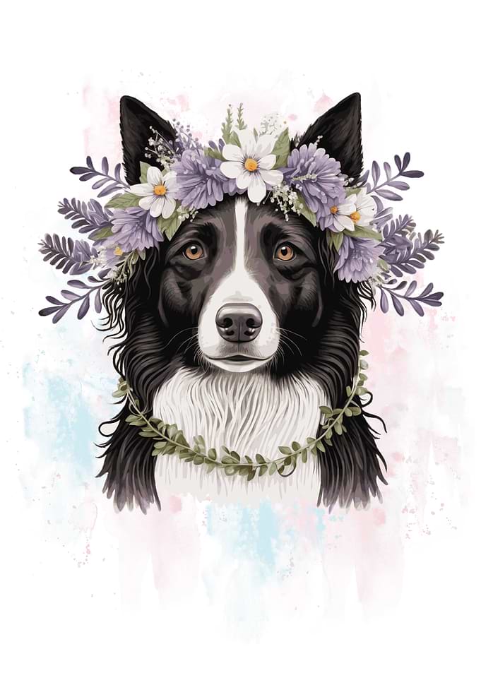 Floral Border Collie Dog