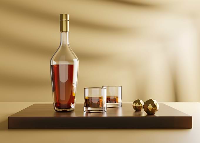 Whisky Rum Glasses and Bot
