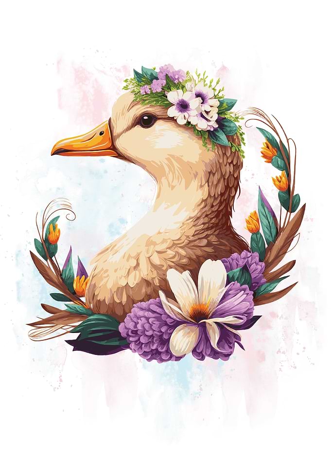 Floral Watercolor Duck