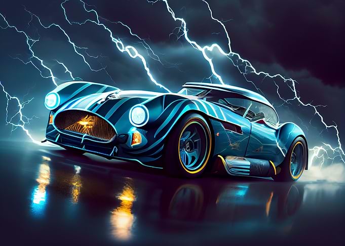 Sports car and lightning