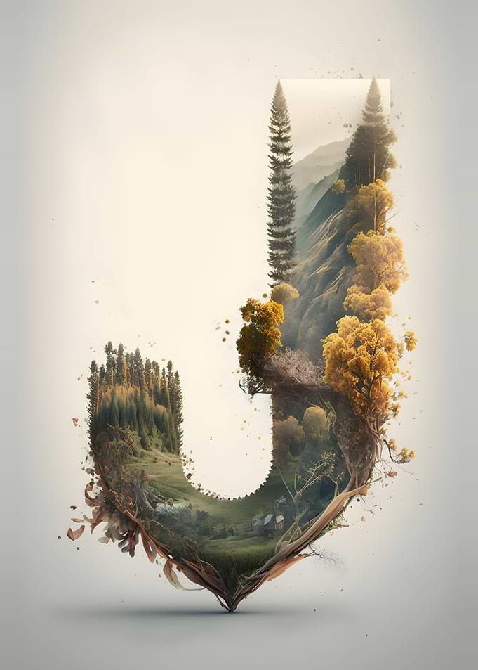 Letter J Double Exposure