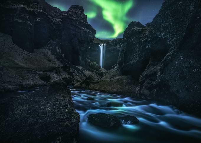 Aurora Above Kvernufoss