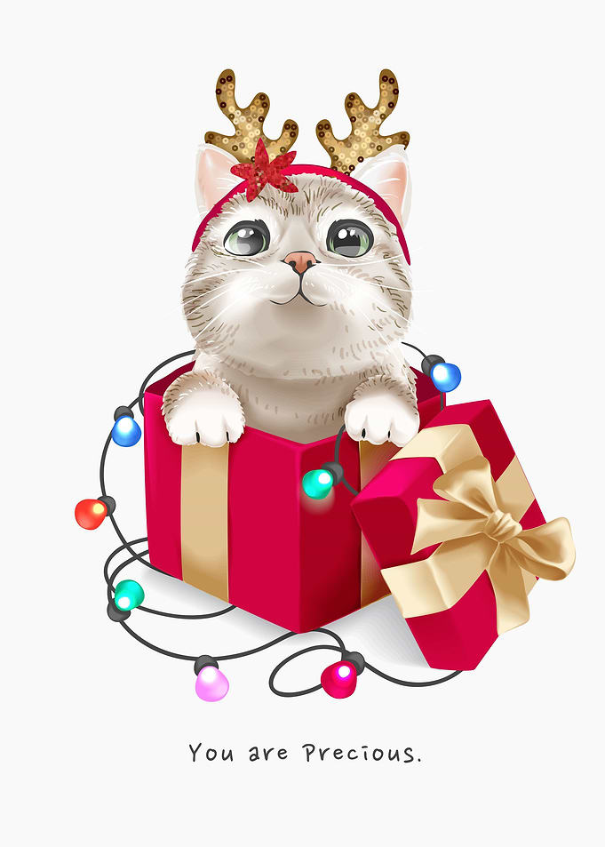 Cute kitten with reindeer