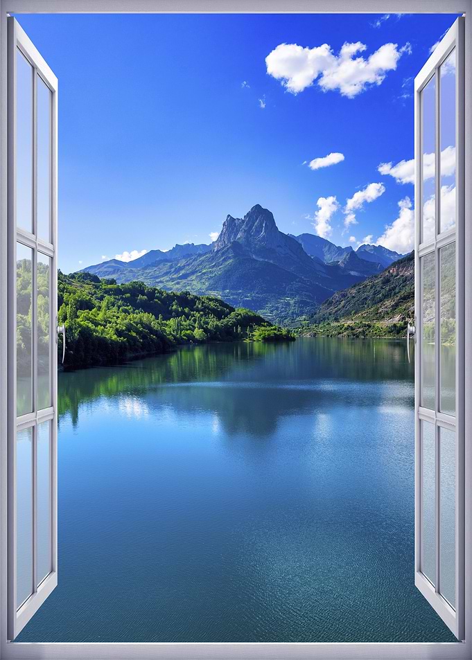 Window view lake blue