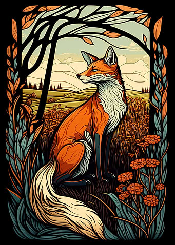 Fox Art Nouveau Wildlife