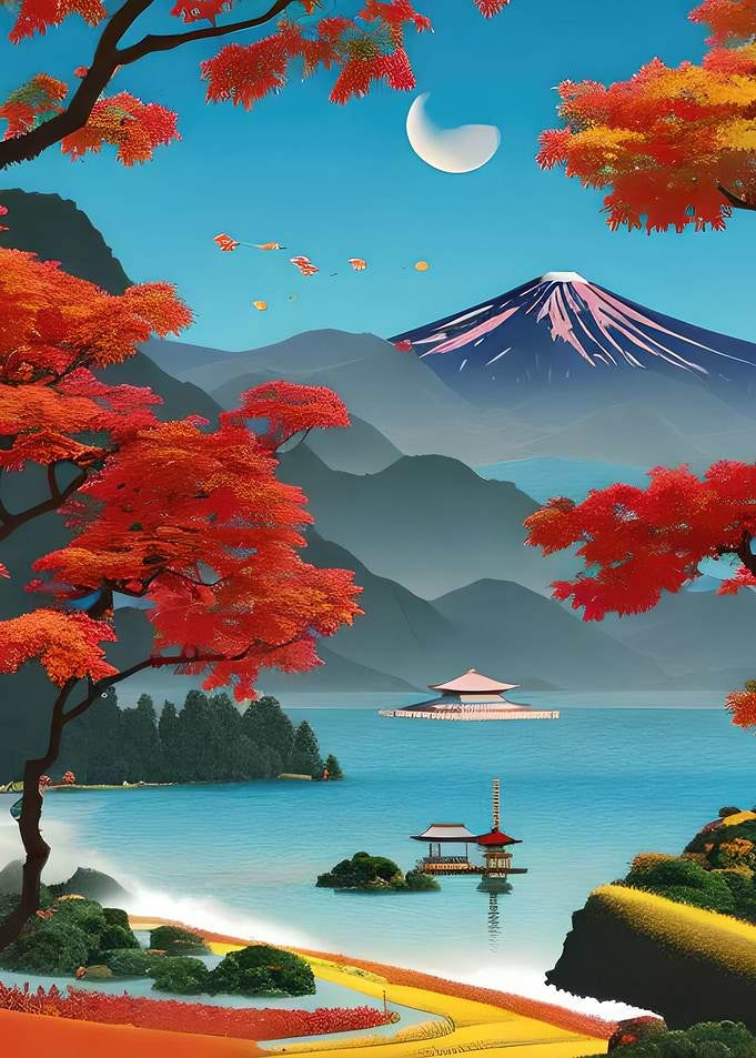 Autumn Lake Below Mt Fuji