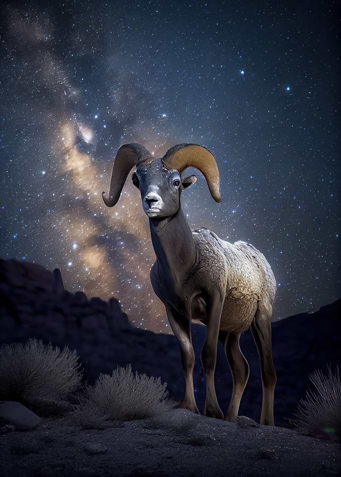 Bighorn Sheep under Stars