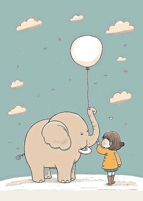 Elephant and Balloon — kids room metal wall art