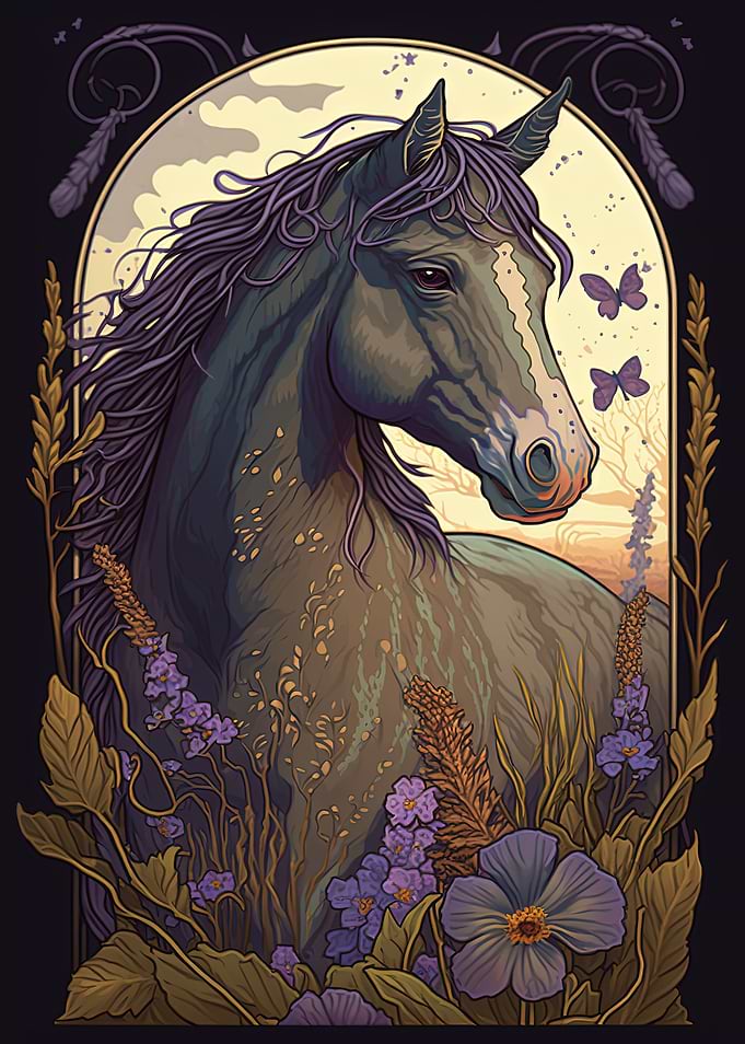 Horse Wildlife Art Nouveau