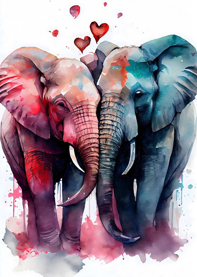Elephant Couple Watercolor