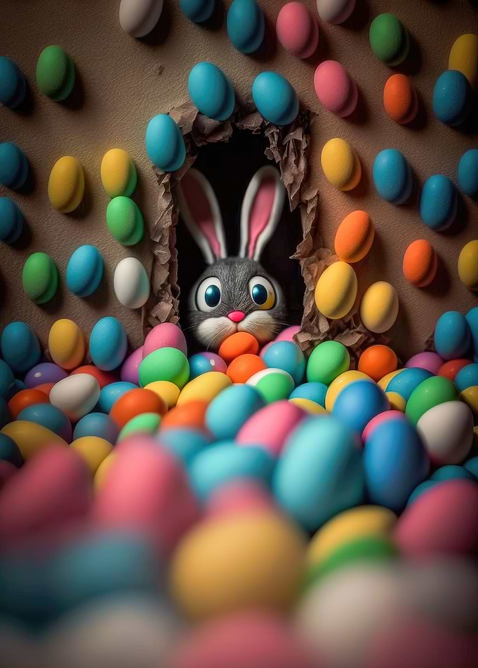 Bunny looks through hole