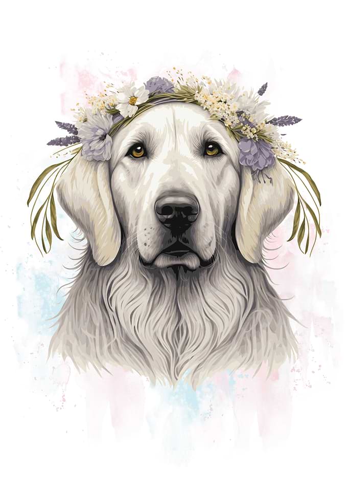 Floral Great Pyrenees Dog