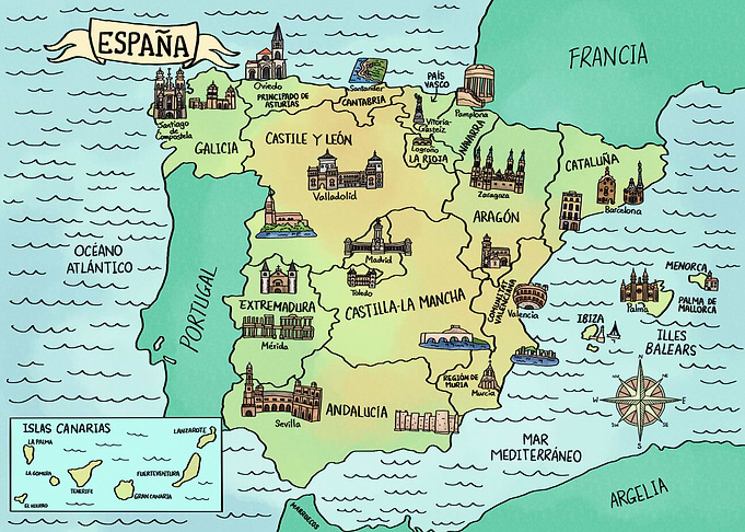 Mapa de Espana en Acuarela