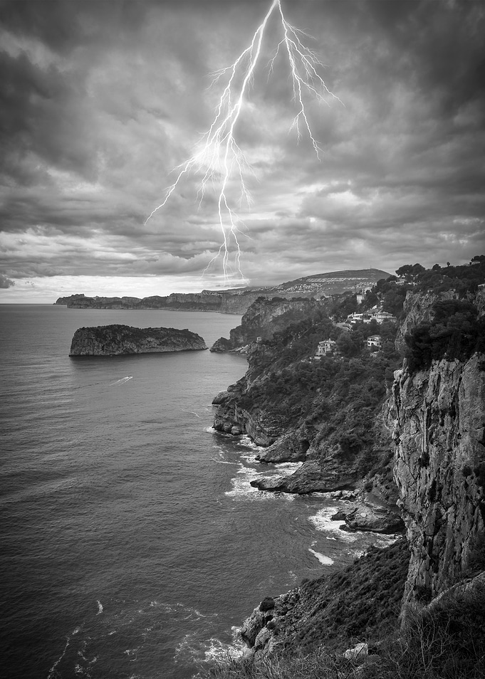 Storm sea black and white