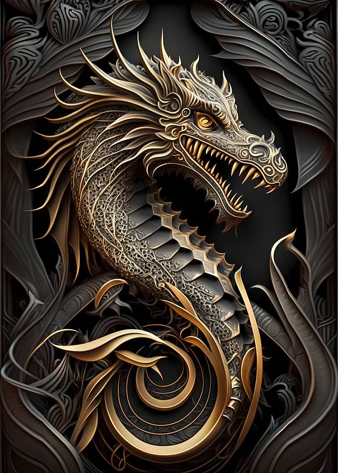 Dragon Golden Art Deco