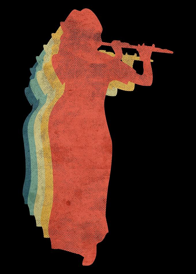 Flute Playing Woman Retro