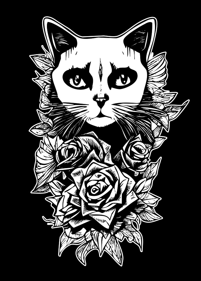 Flowers And Gothic Cat