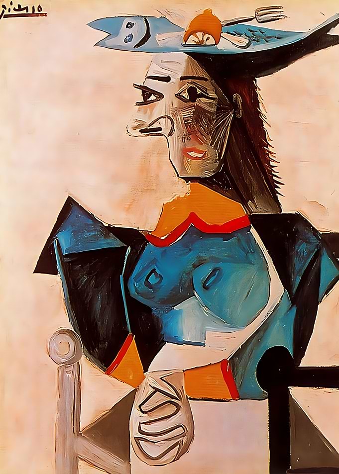 seated woman with fish