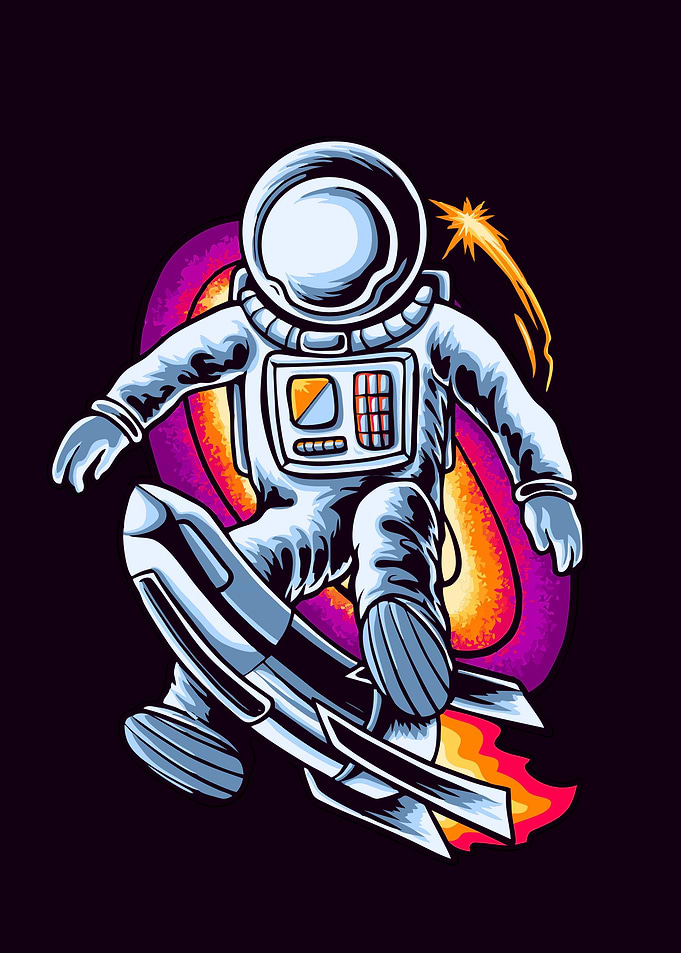 Astronaut rocket on galaxy