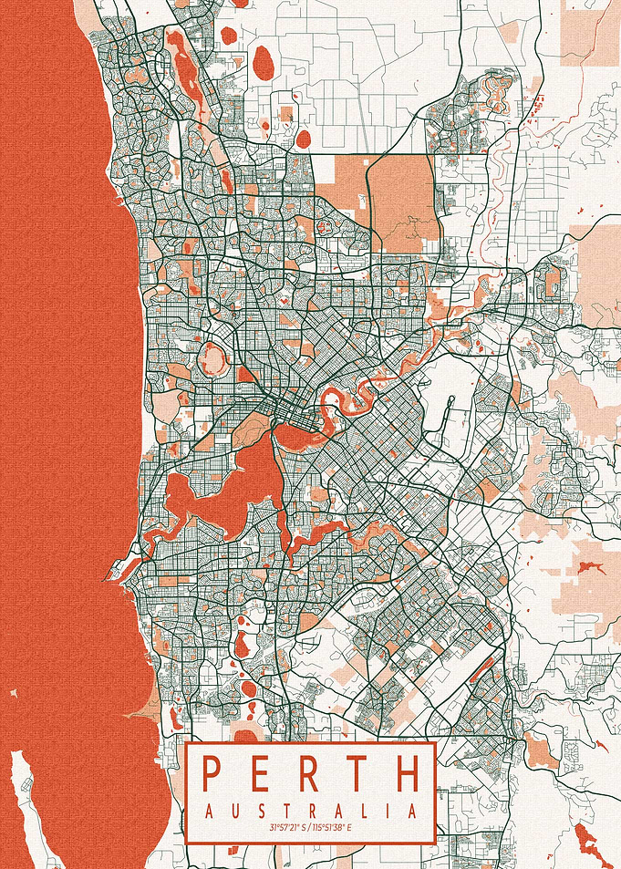 Perth City Map Bohemian