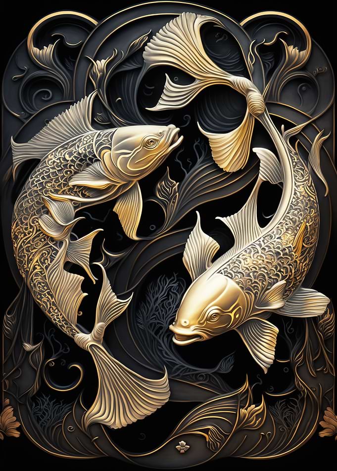 Koi Fish Golden Art Deco