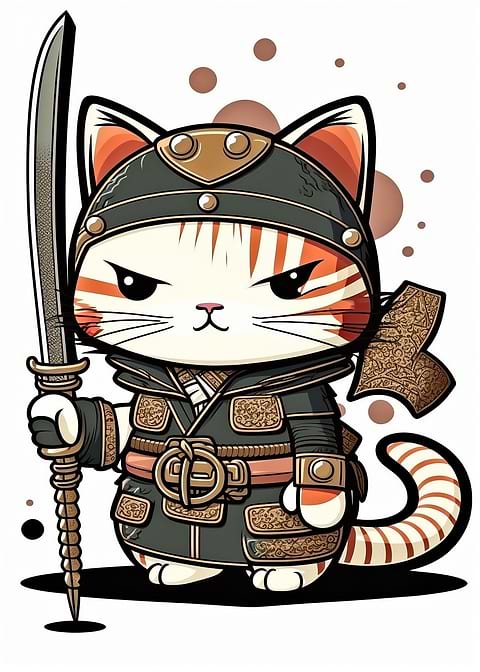 Cattastic Samurai — kids room metal wall art