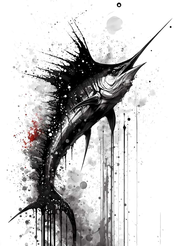 Black Marlin Ink Painting