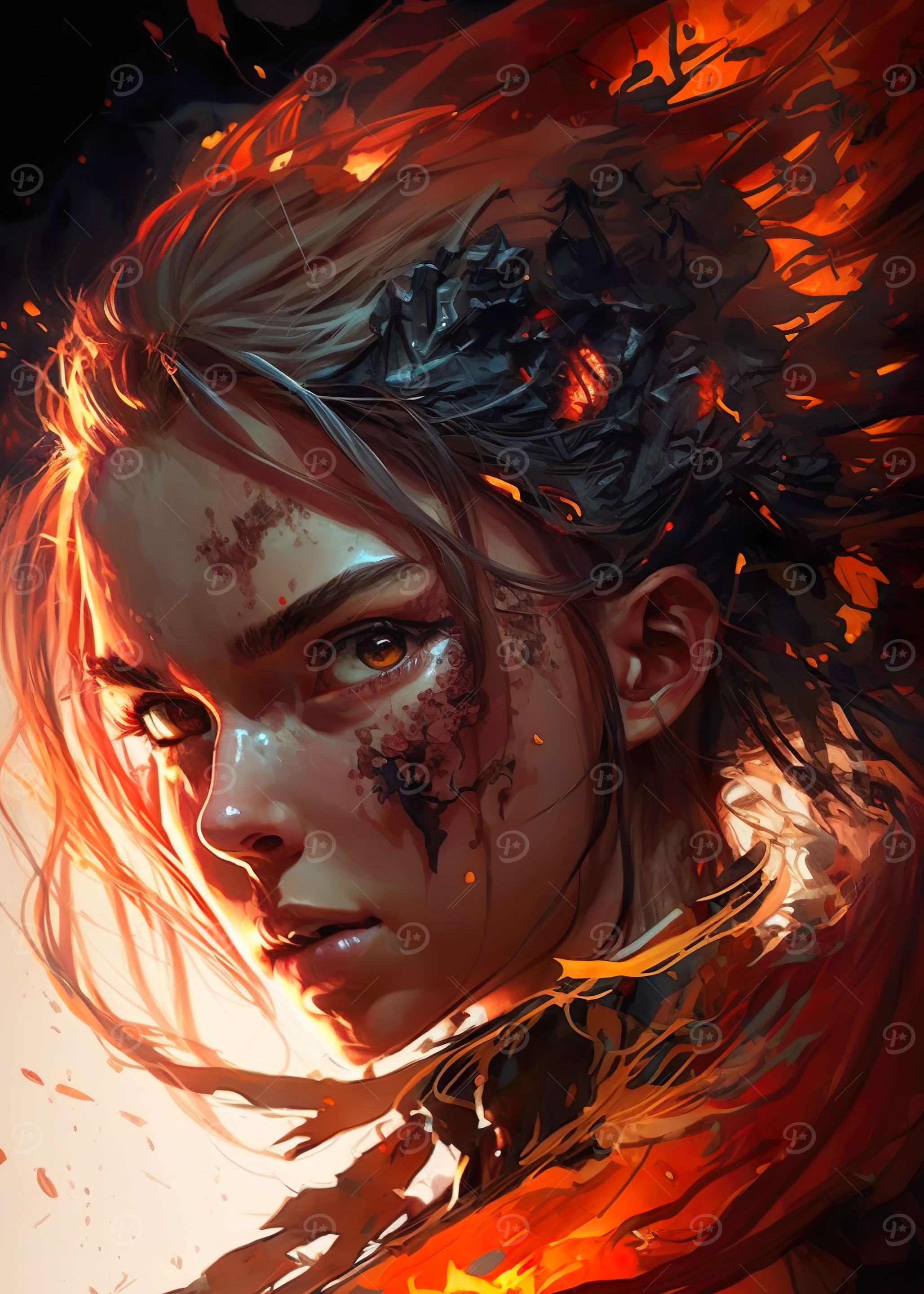 Red Fire Anime Girl