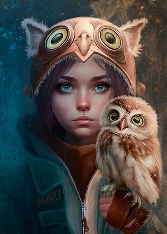 Adventure girl and owl