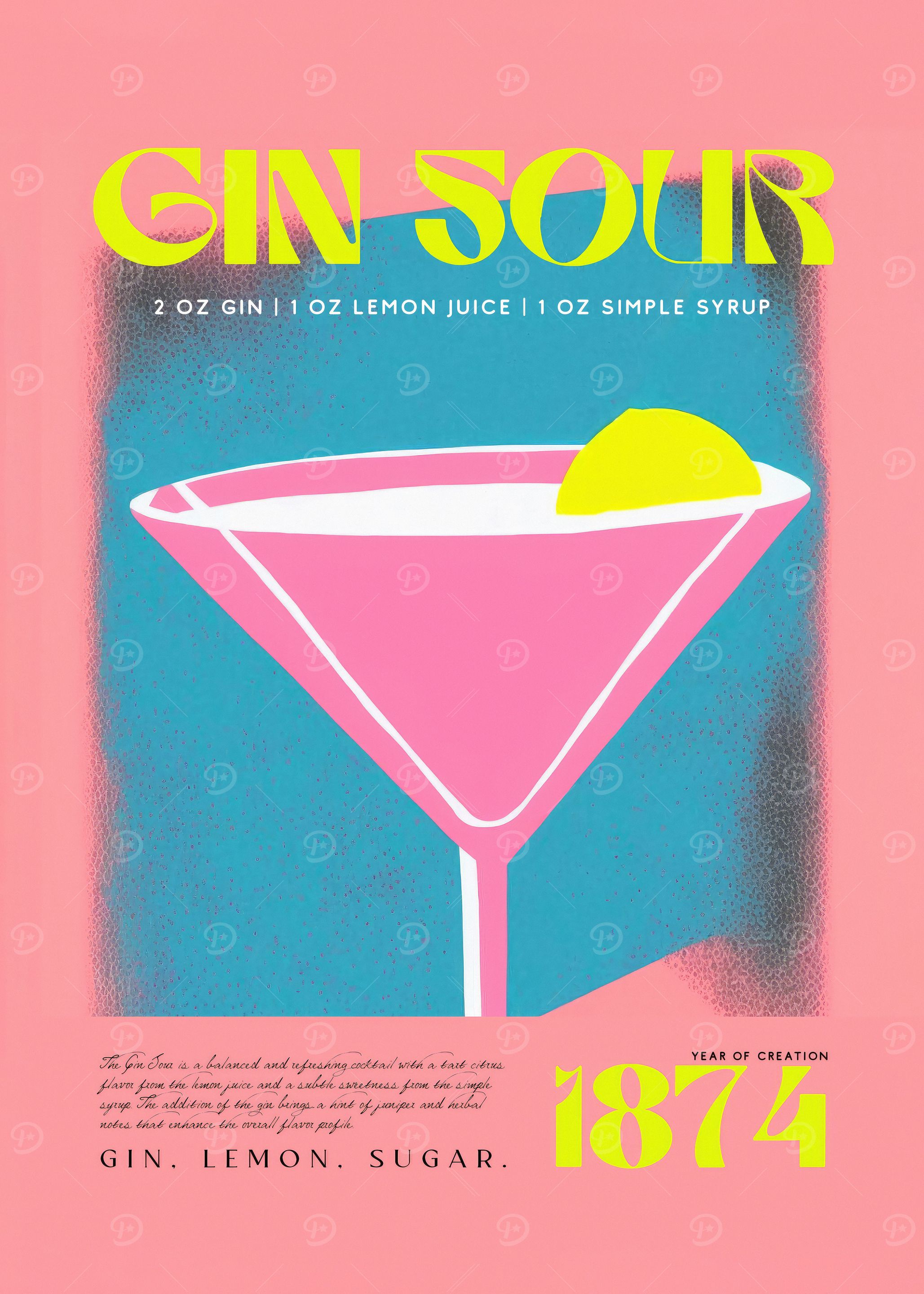 Yellow Pink Gin Sour 1874