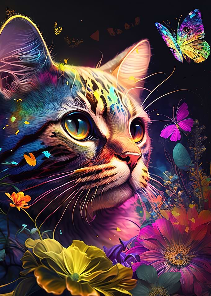 cat and flower neon