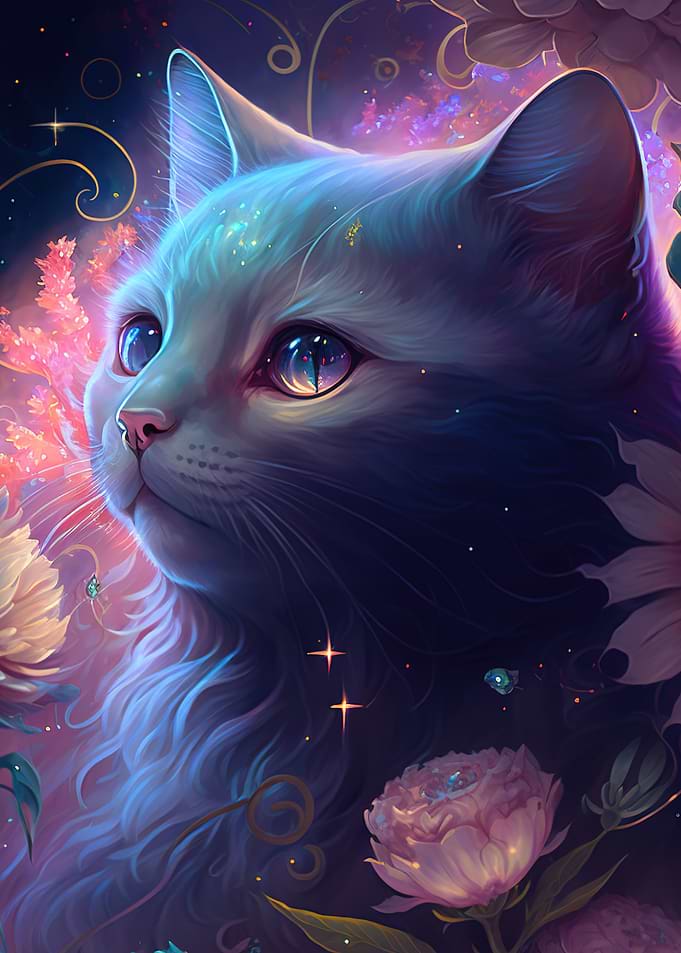 cat and flower neon