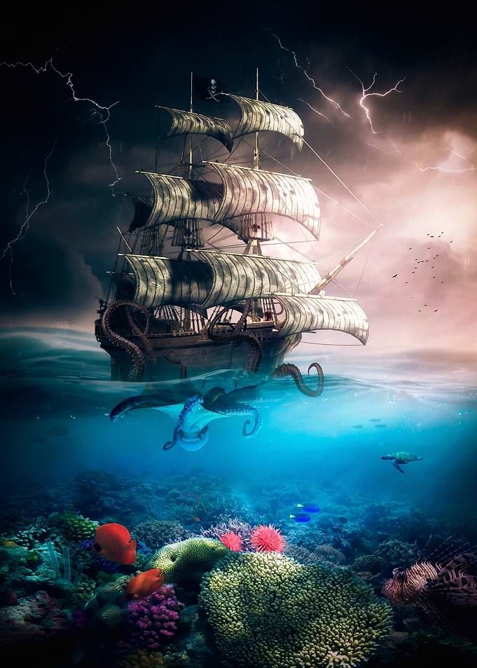 Kraken attacks pirate ship