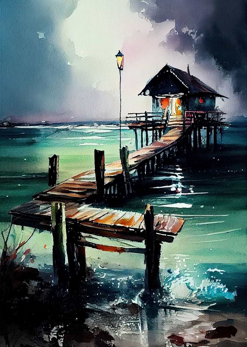Vibrant Watercolor Seaside — metal poster wall art