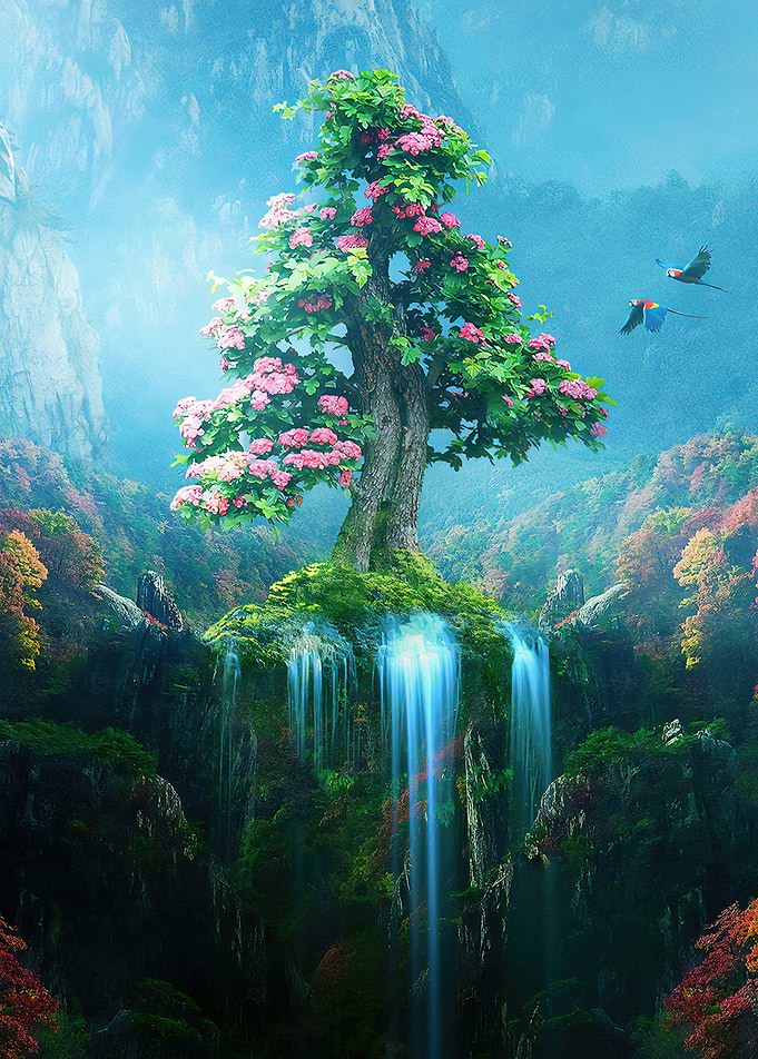 Trees and Waterfall