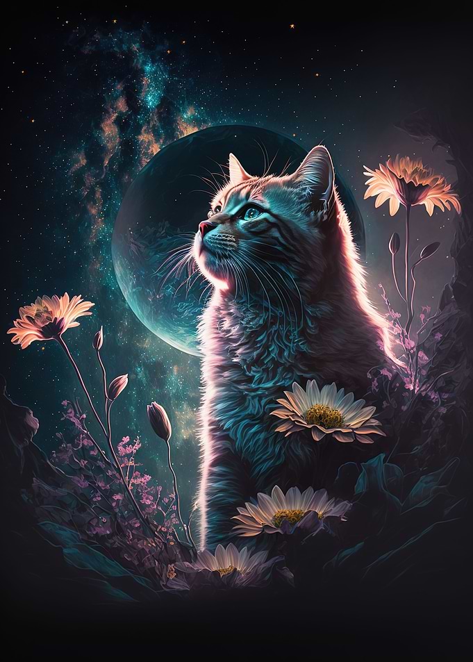 cat and flower neon