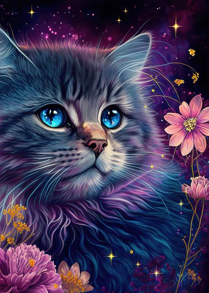 cat and flower neon