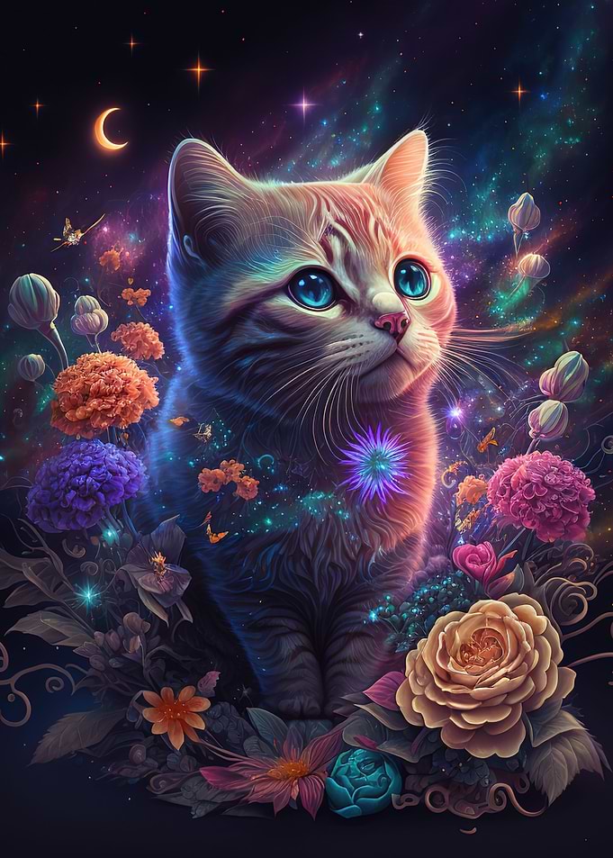 cat and flower neon