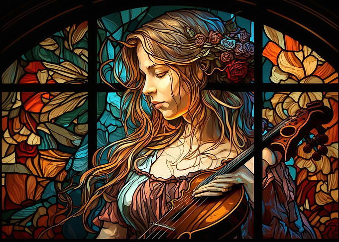 Violinist in Stained Glass