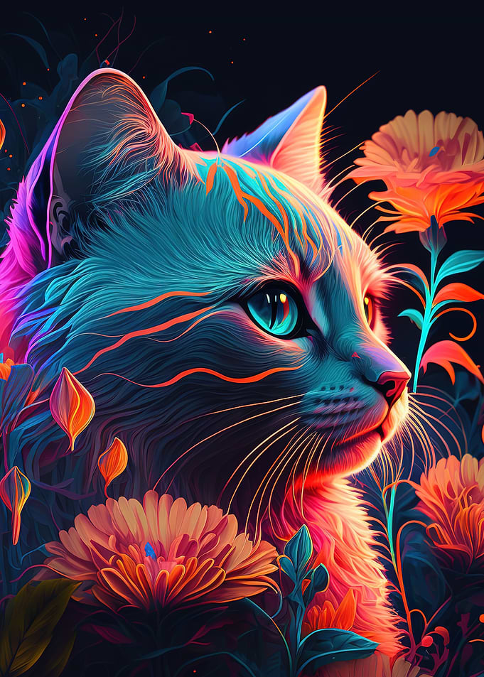 cat and flower neon