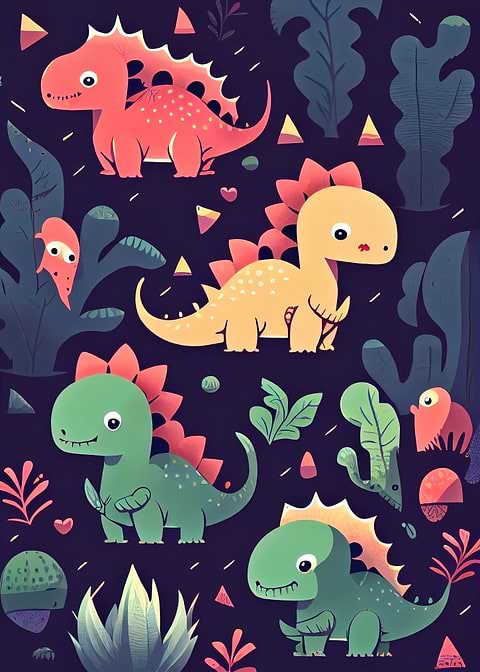 Cute Dinosaurs — kids room metal wall art