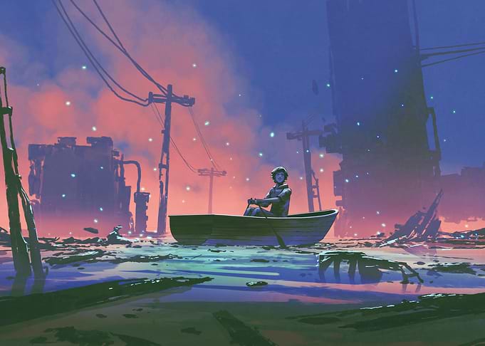 Fantasy man in boat