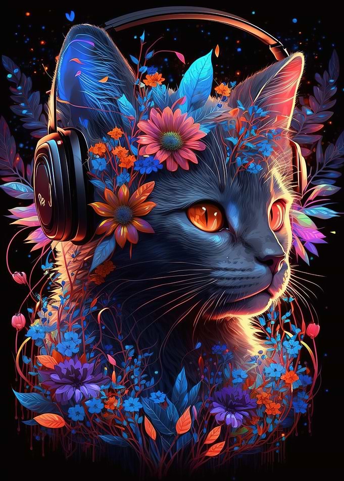cat and flower neon