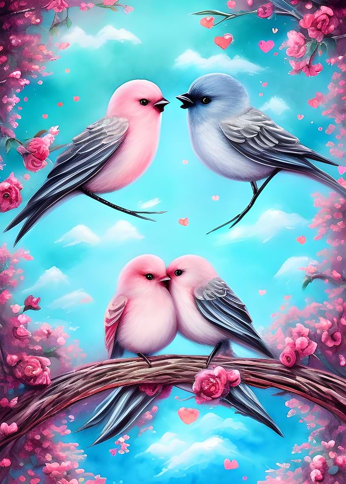 Cute Love Birds at Tree