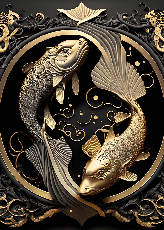 Golden Koi Fish Art Deco