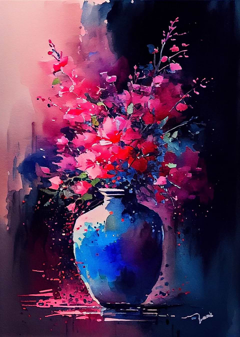 Pink Blue Florals — metal poster wall art