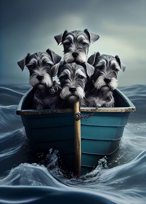 Schnauzer Pups Afloat — living room metal wall art