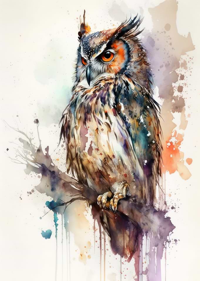 Bird owl watercolor