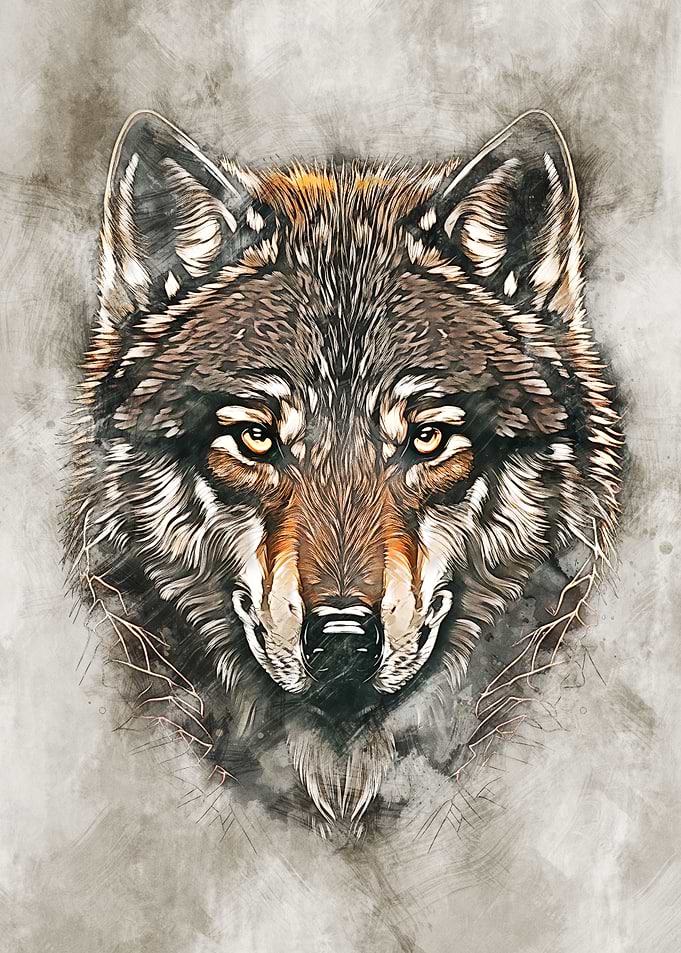 Wild angry wolf head