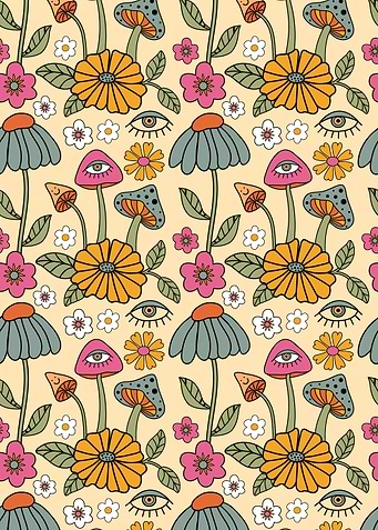 Retro Floral Mushrooms